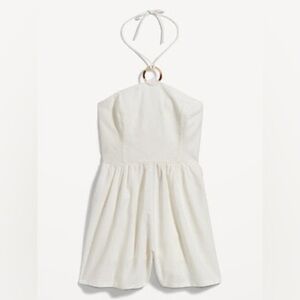 Old Navy women's white linen blend O ring halter summer beach romper in size XXL